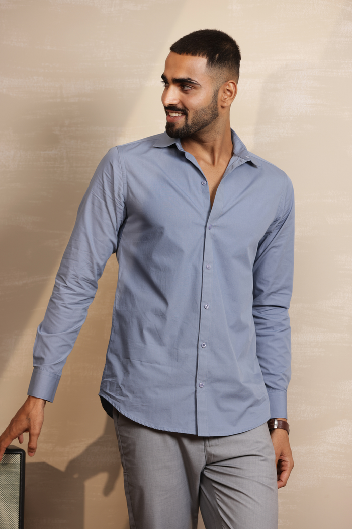 Essential Plain Premium Cotton Shirt - Stone Blue