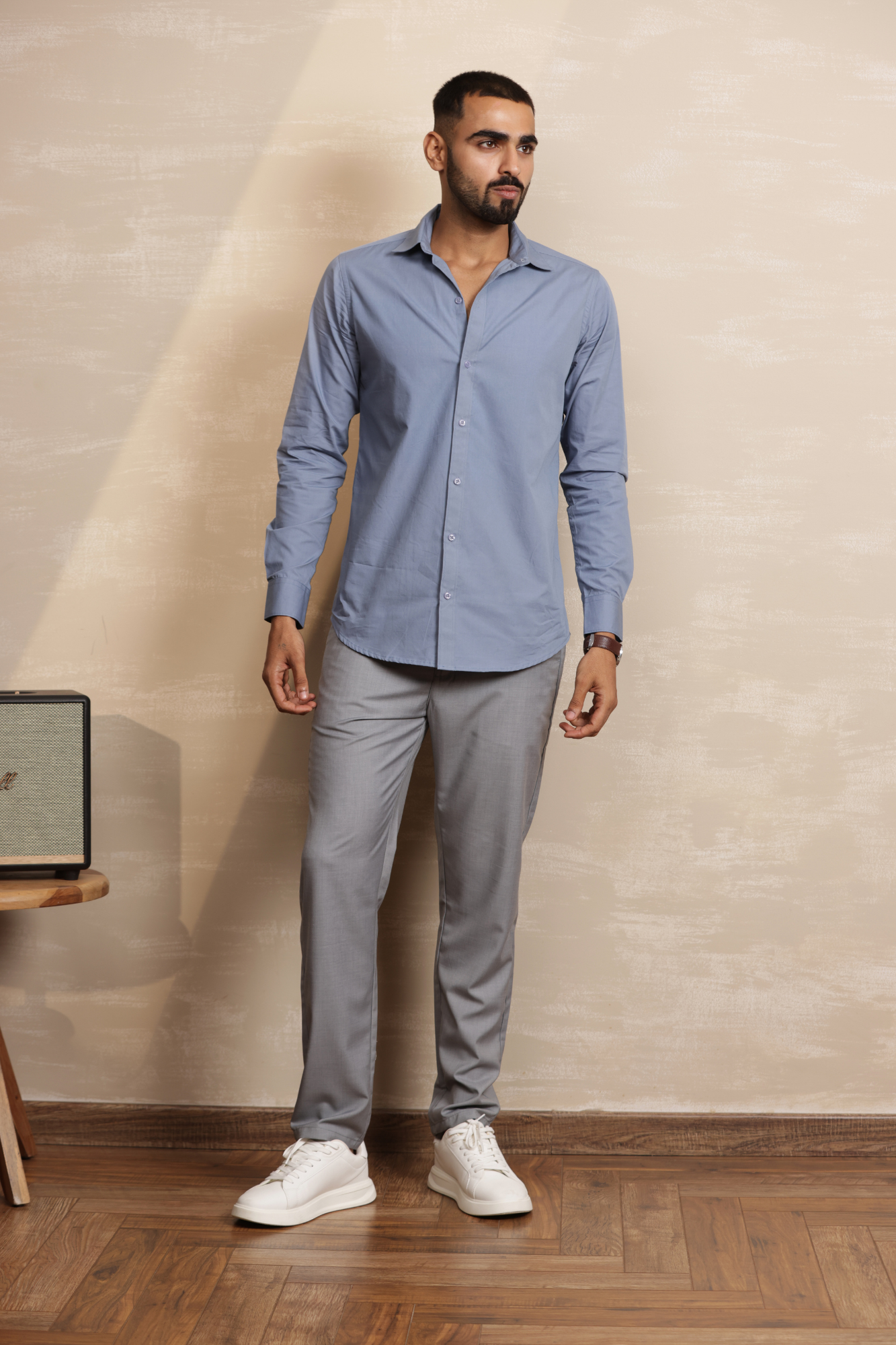 Essential Plain Premium Cotton Shirt - Stone Blue