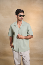 Cuban Collar Oversize Half Sleeves Shirt - Green