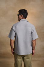 Cuban Collar Oversize Half Sleeves Shirt - Grey