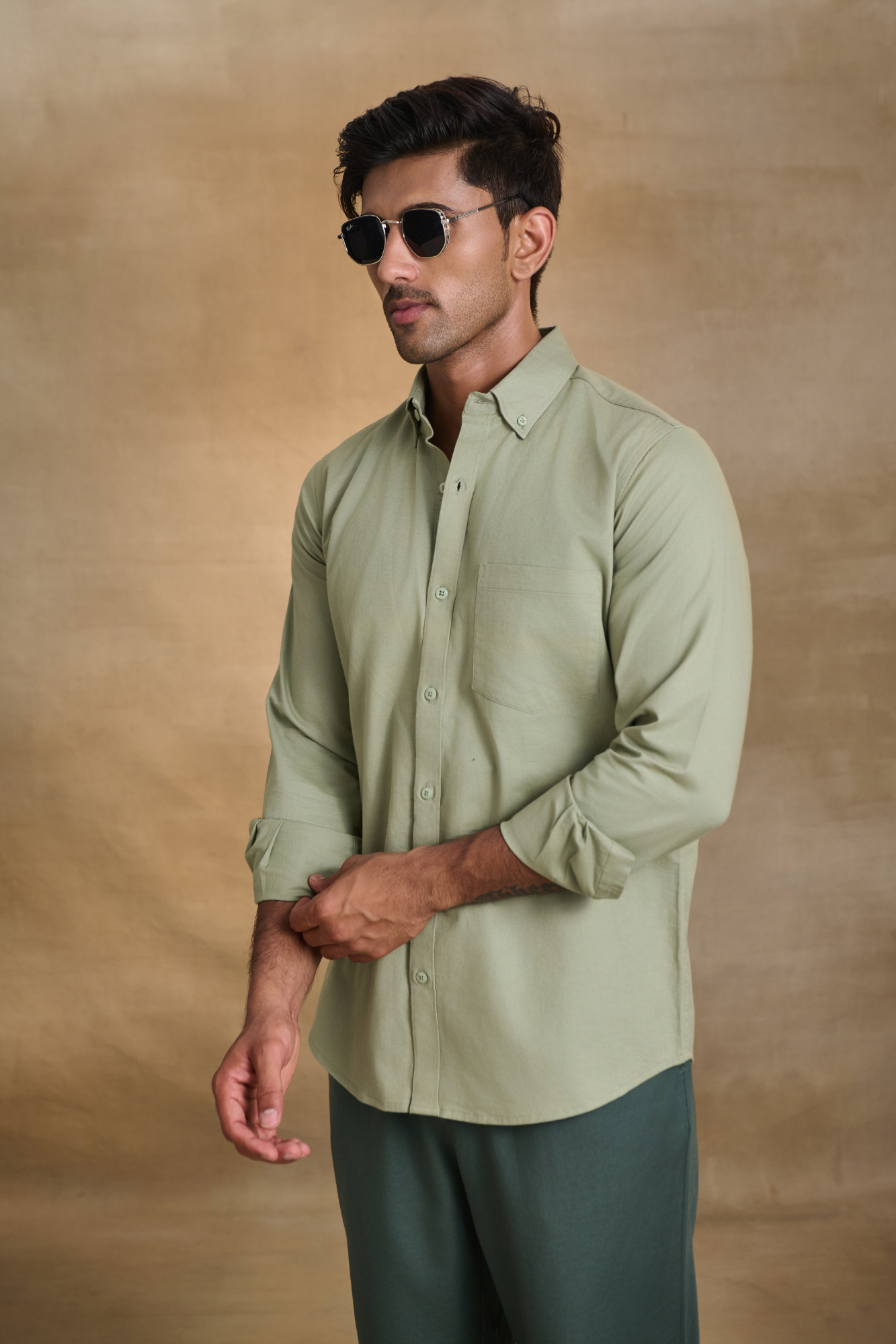 Premium dobby Lycra Button Down Shirt - Pista