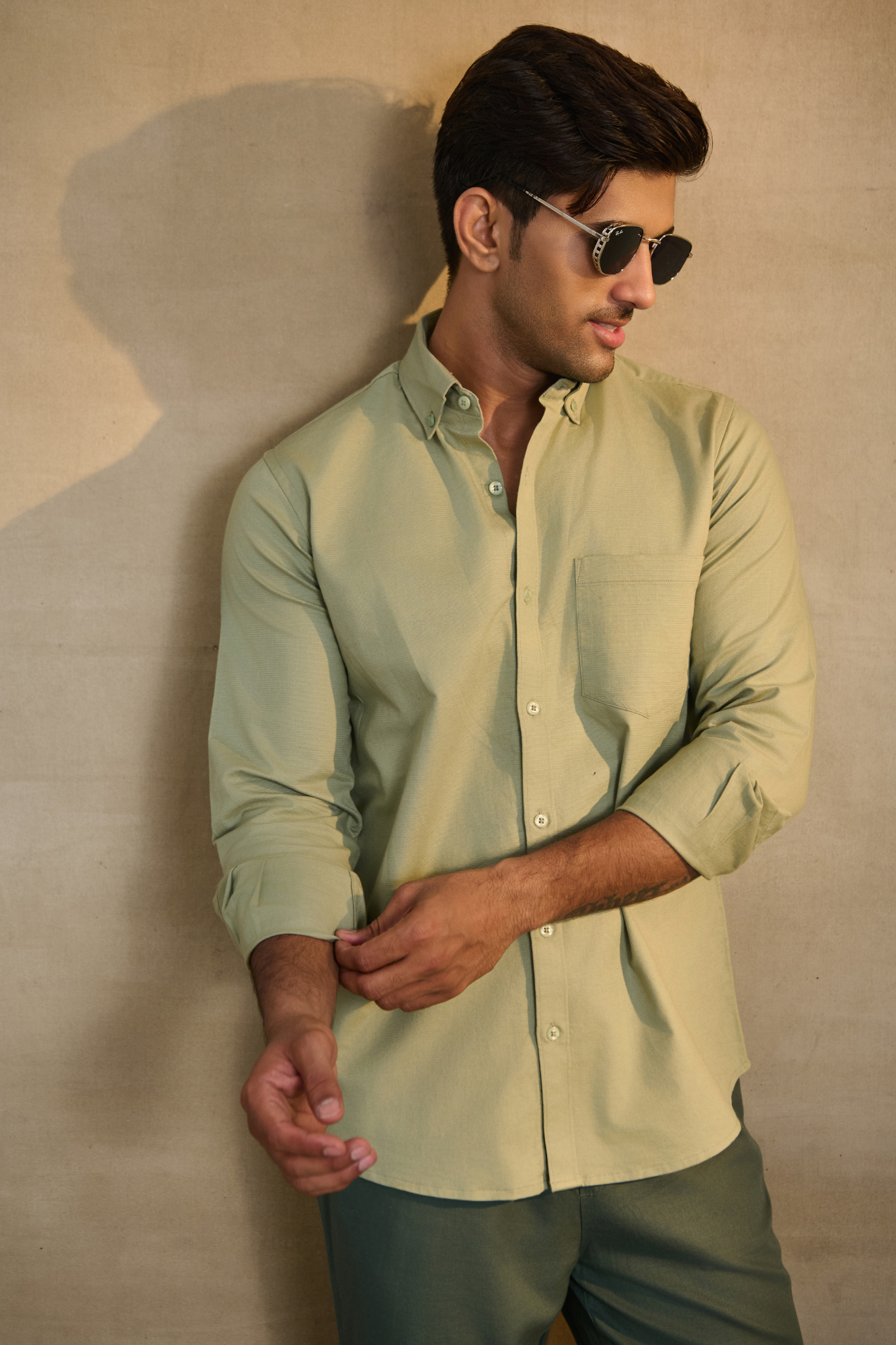 Premium dobby Lycra Button Down Shirt - Pista