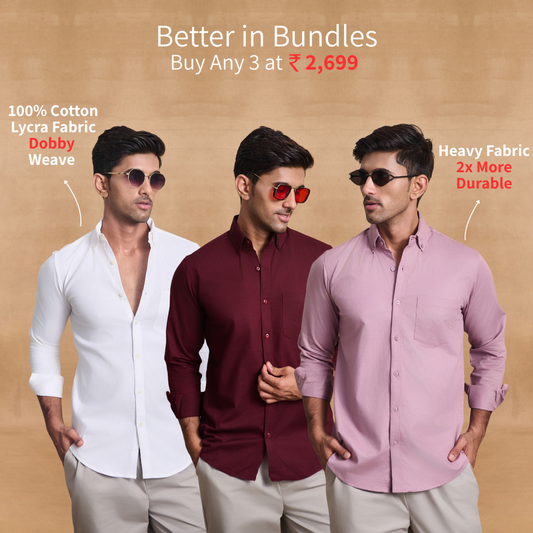 Premium dobby Lycra Button Down Shirt  Combo Pick Any 3 Shirts At 2699