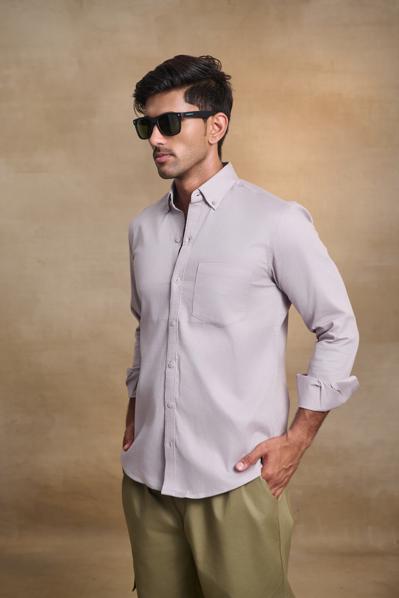 Premium dobby Lycra Button Down Shirt - Grey