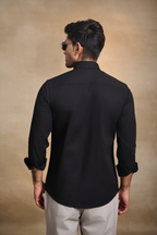 Premium dobby Lycra Button Down Shirt - Black