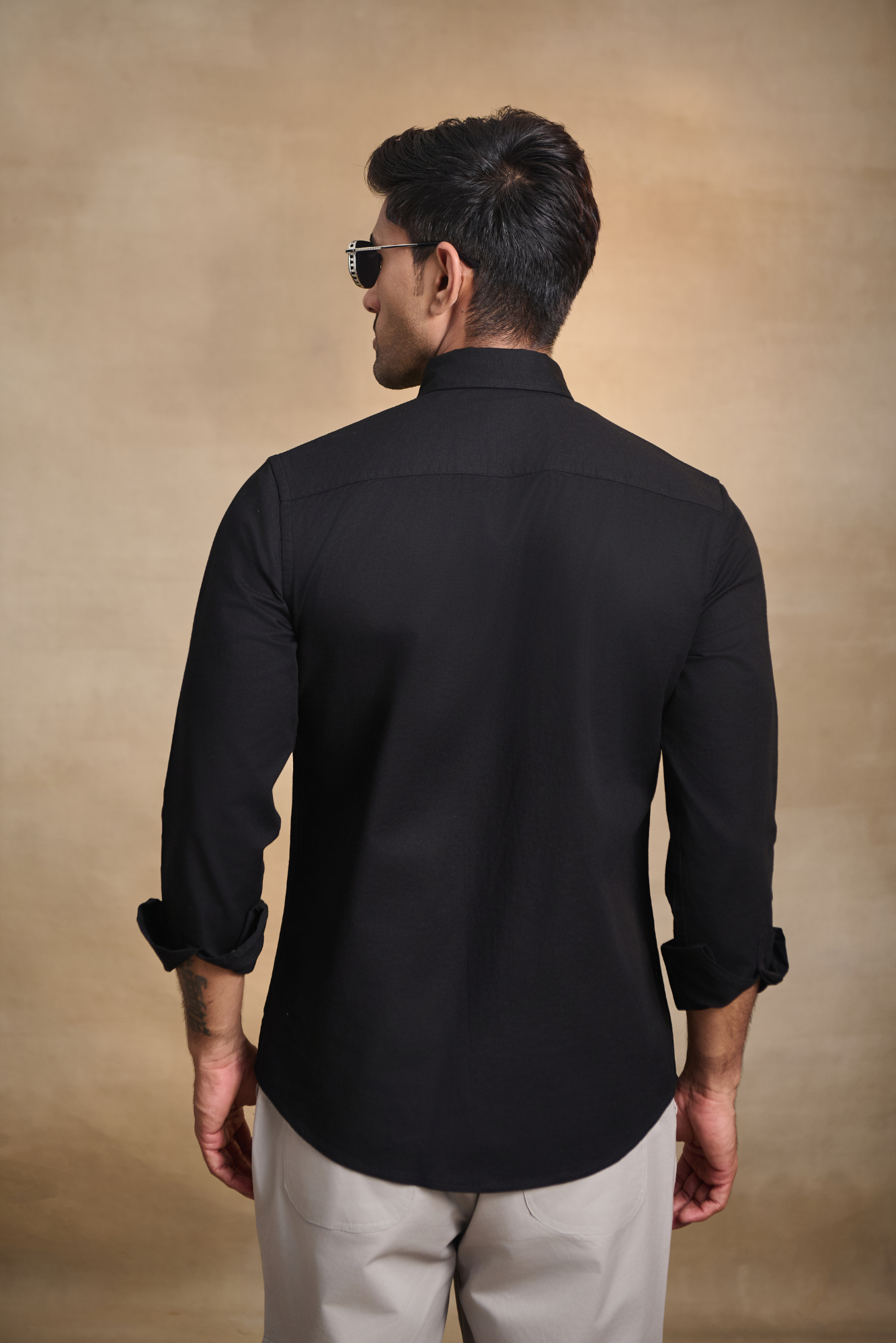Premium dobby Lycra Button Down Shirt - Black