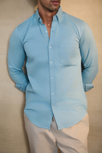 Premium dobby Lycra Button Down Shirt - Light  Blue