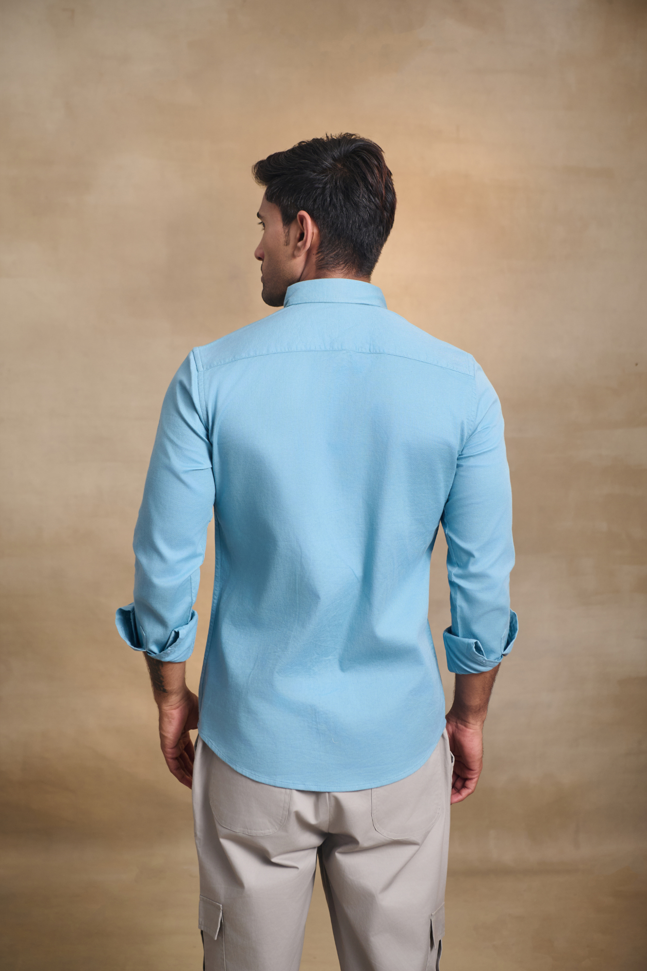 Premium dobby Lycra Button Down Shirt - Light  Blue