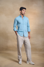 Premium dobby Lycra Button Down Shirt - Light  Blue