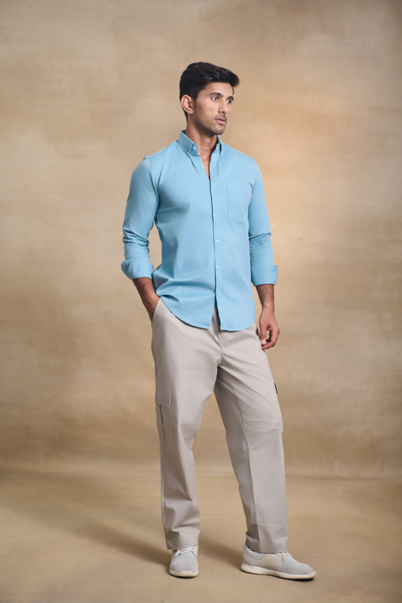 Premium dobby Lycra Button Down Shirt - Light  Blue