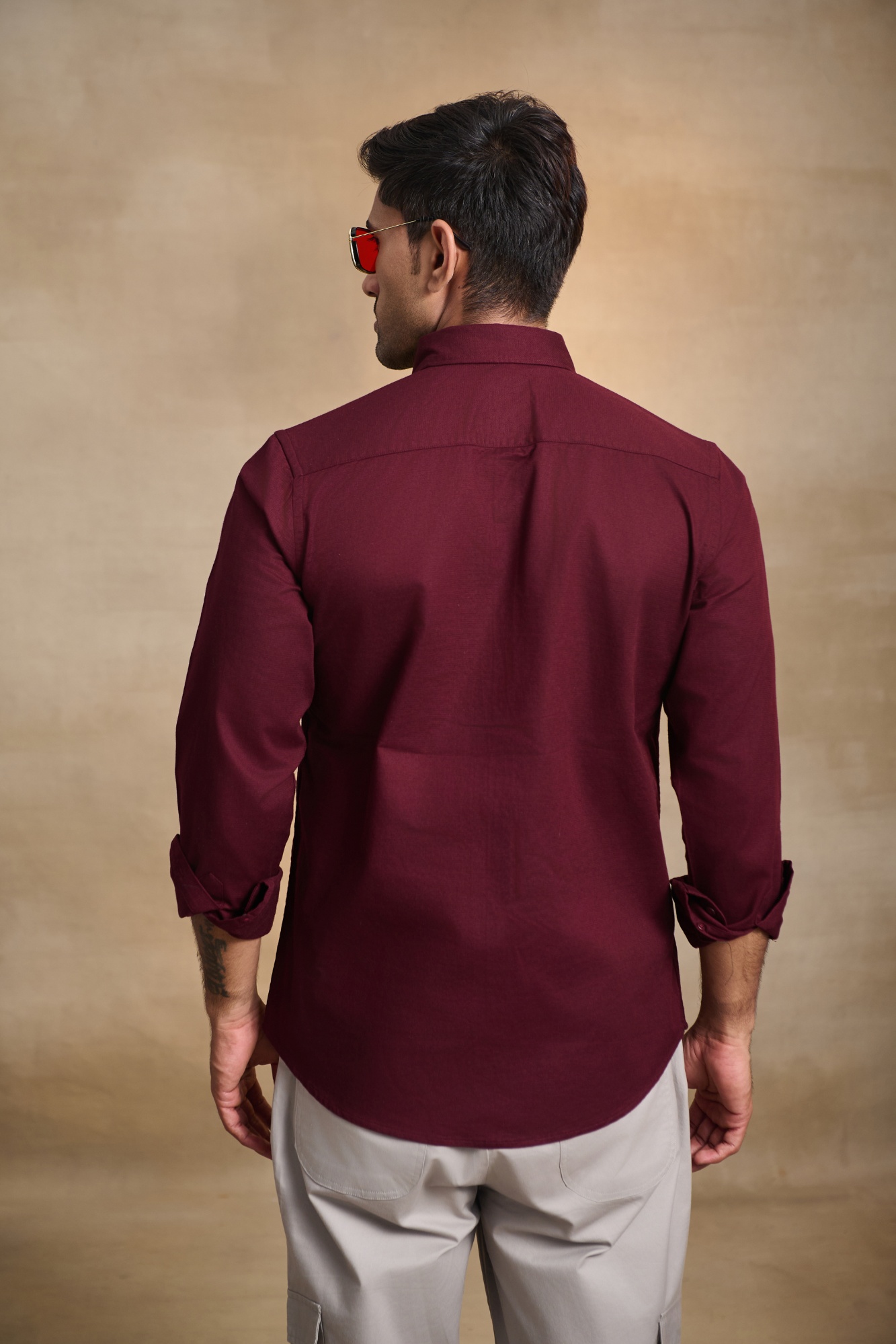 Premium dobby Lycra Button Down Shirt - Maroon