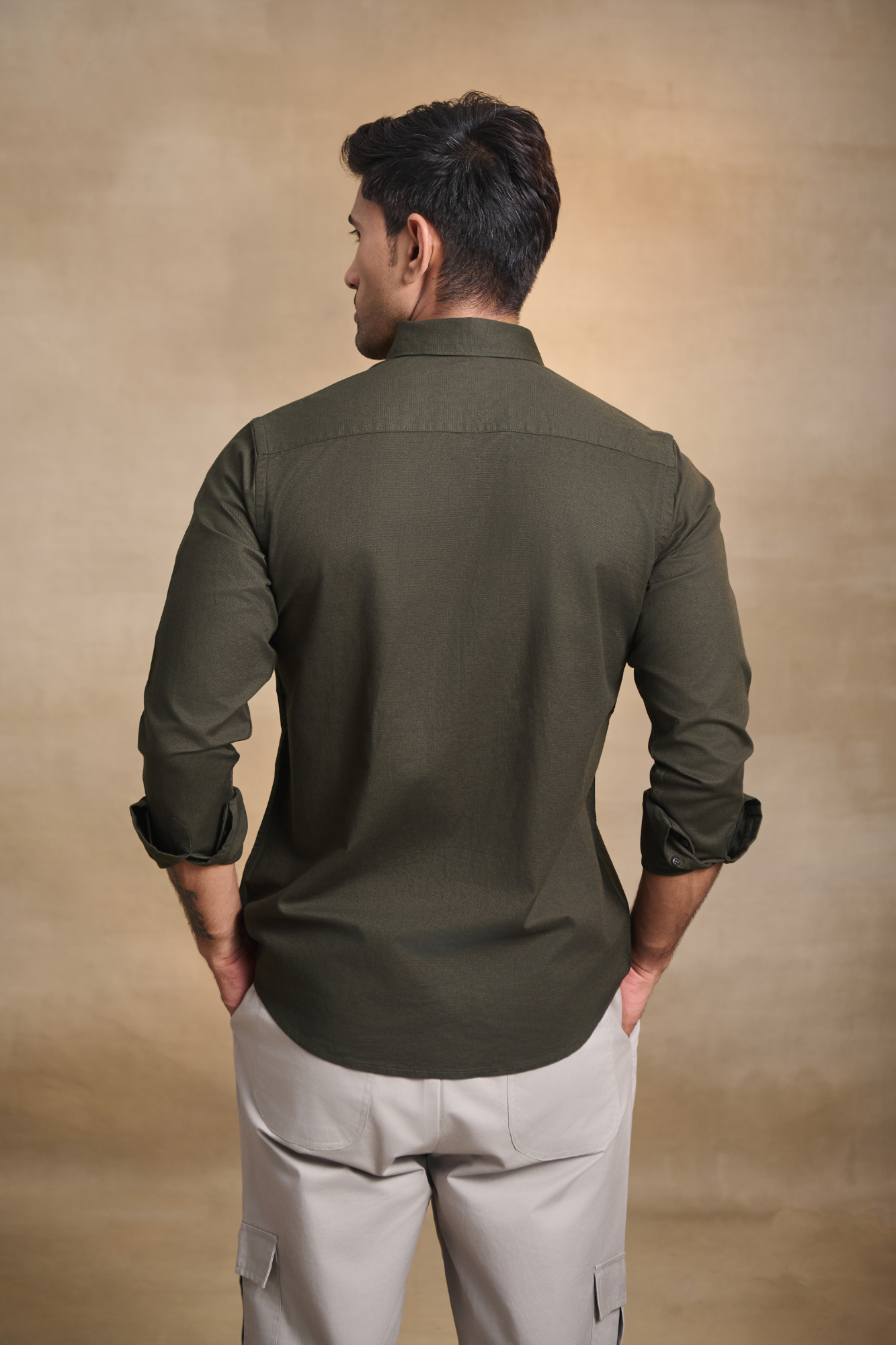 Premium dobby Lycra Button Down Shirt - Mehandi Green