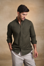 Premium dobby Lycra Button Down Shirt - Mehandi Green