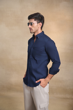 Premium dobby Lycra Button Down Shirt - Navy Blue