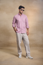 Premium dobby Lycra Button Down Shirt - Pink