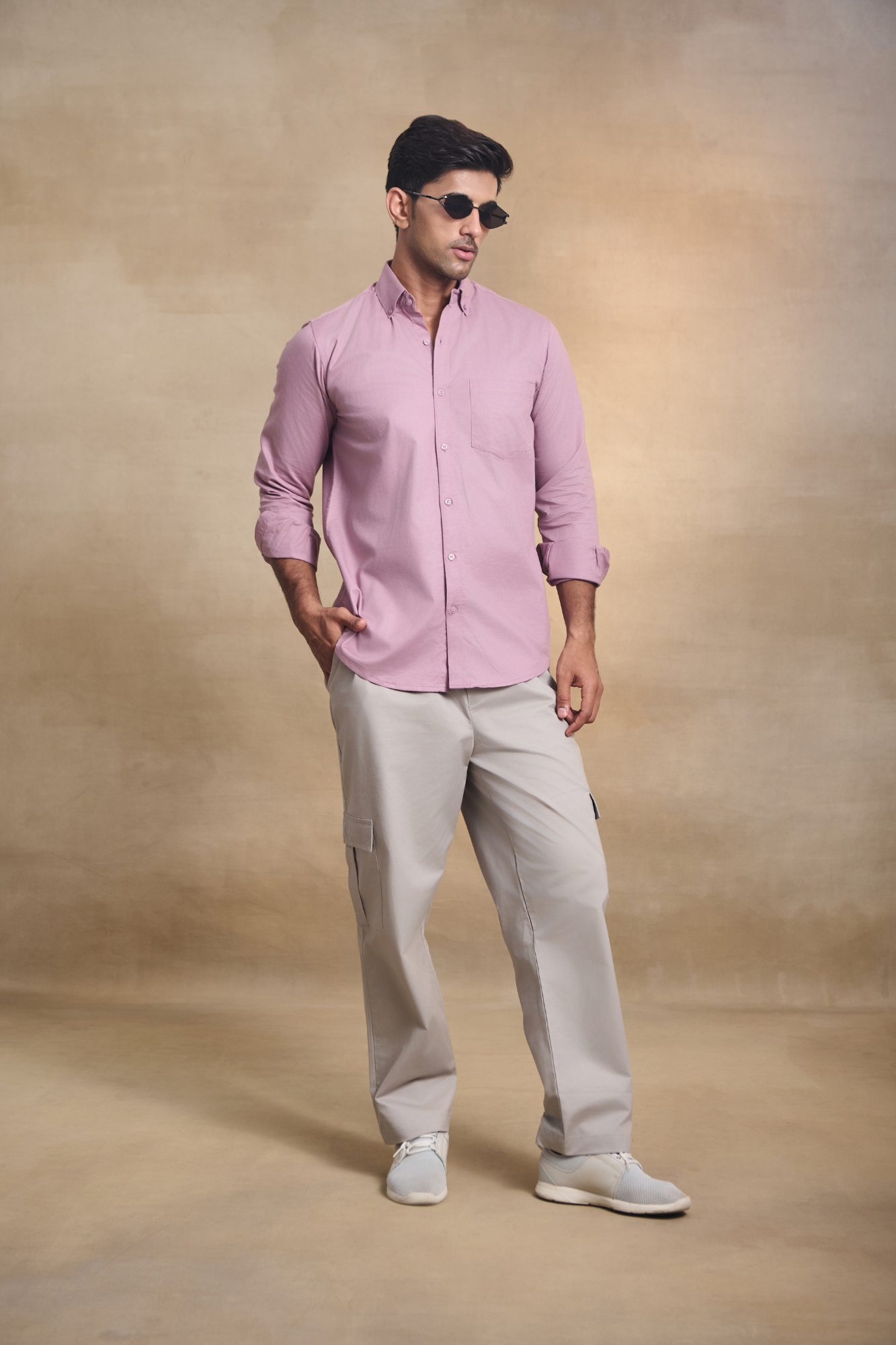 Premium dobby Lycra Button Down Shirt - Pink