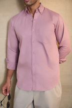Premium dobby Lycra Button Down Shirt - Pink
