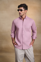 Premium dobby Lycra Button Down Shirt - Pink