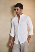 Premium dobby Lycra Button Down Shirt - White