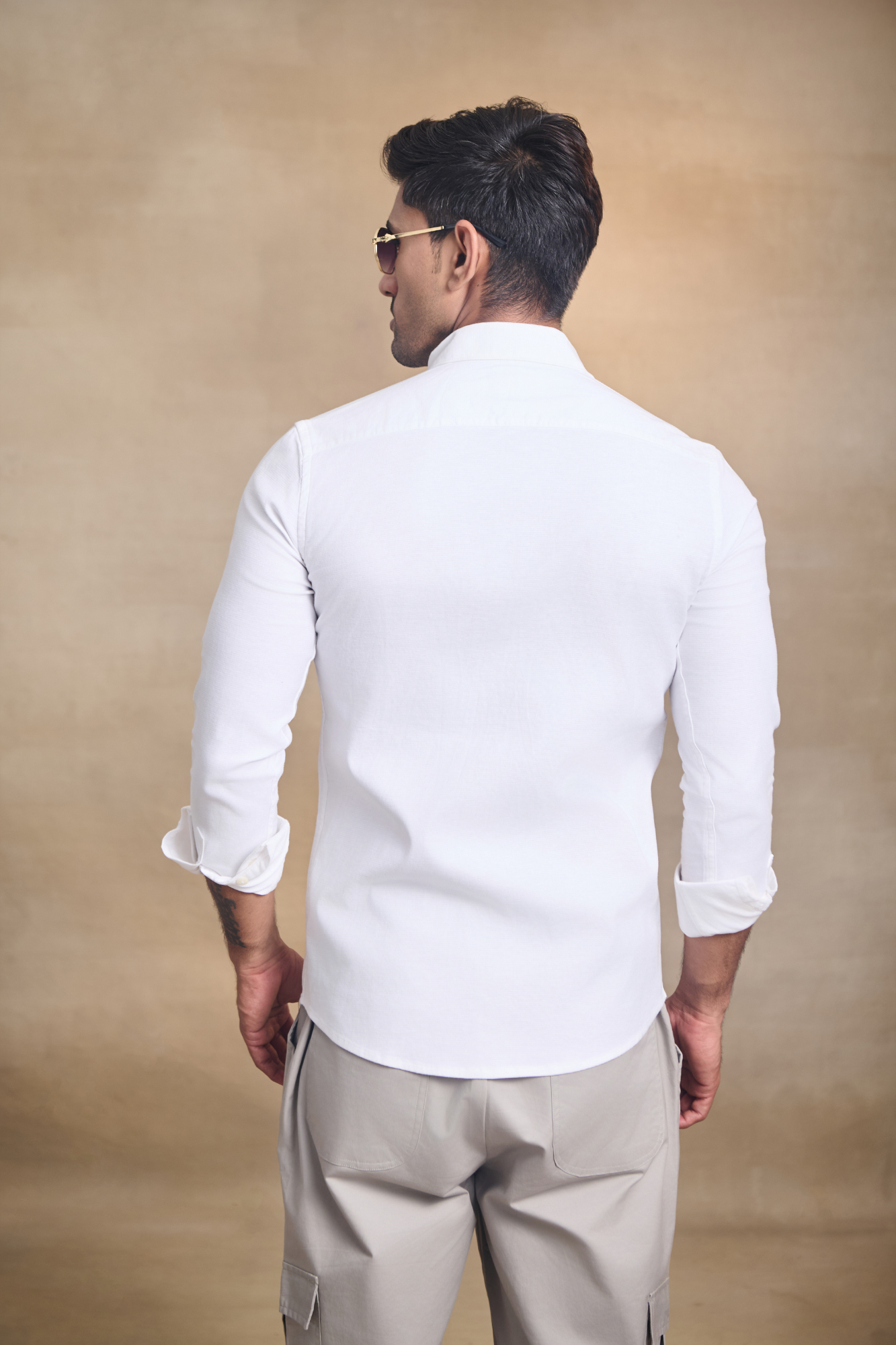 Premium dobby Lycra Button Down Shirt - White