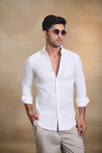Premium dobby Lycra Button Down Shirt - White
