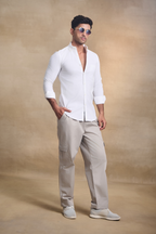 Premium dobby Lycra Button Down Shirt - White