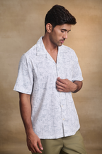 Half Sleeves Printed Cuban Collar Oversize Shirt - White