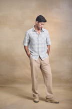 Cotton Linen Blend Half Sleeves Oversize Shirt - Blue