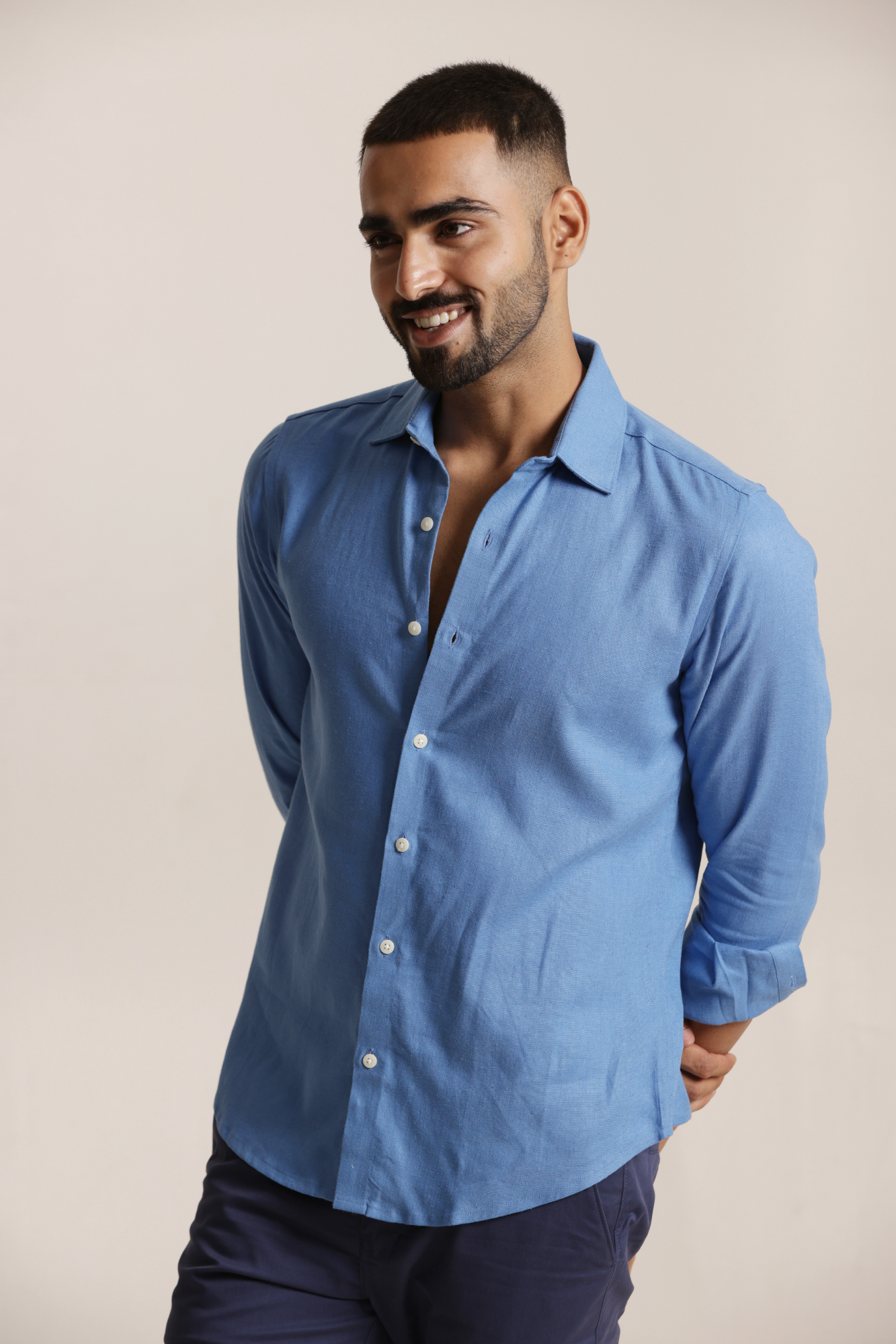 Essential Linen Cotton Blend Shirt - Blue