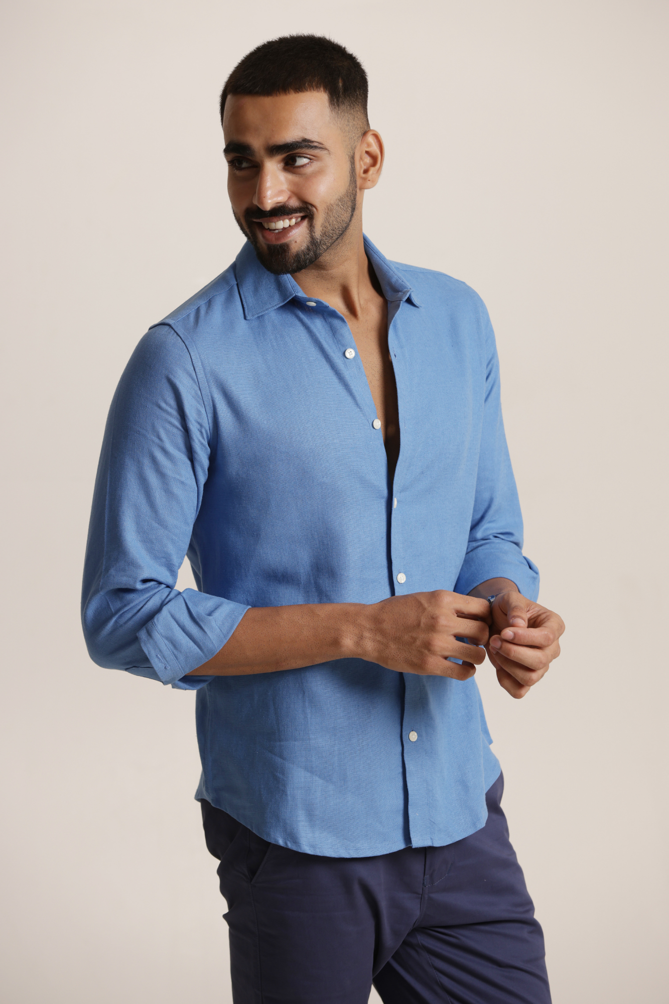 Essential Linen Cotton Blend Shirt - Blue