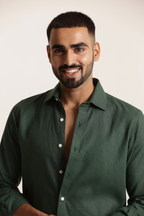 Essential Linen Cotton Blend Shirt - Bottle Green