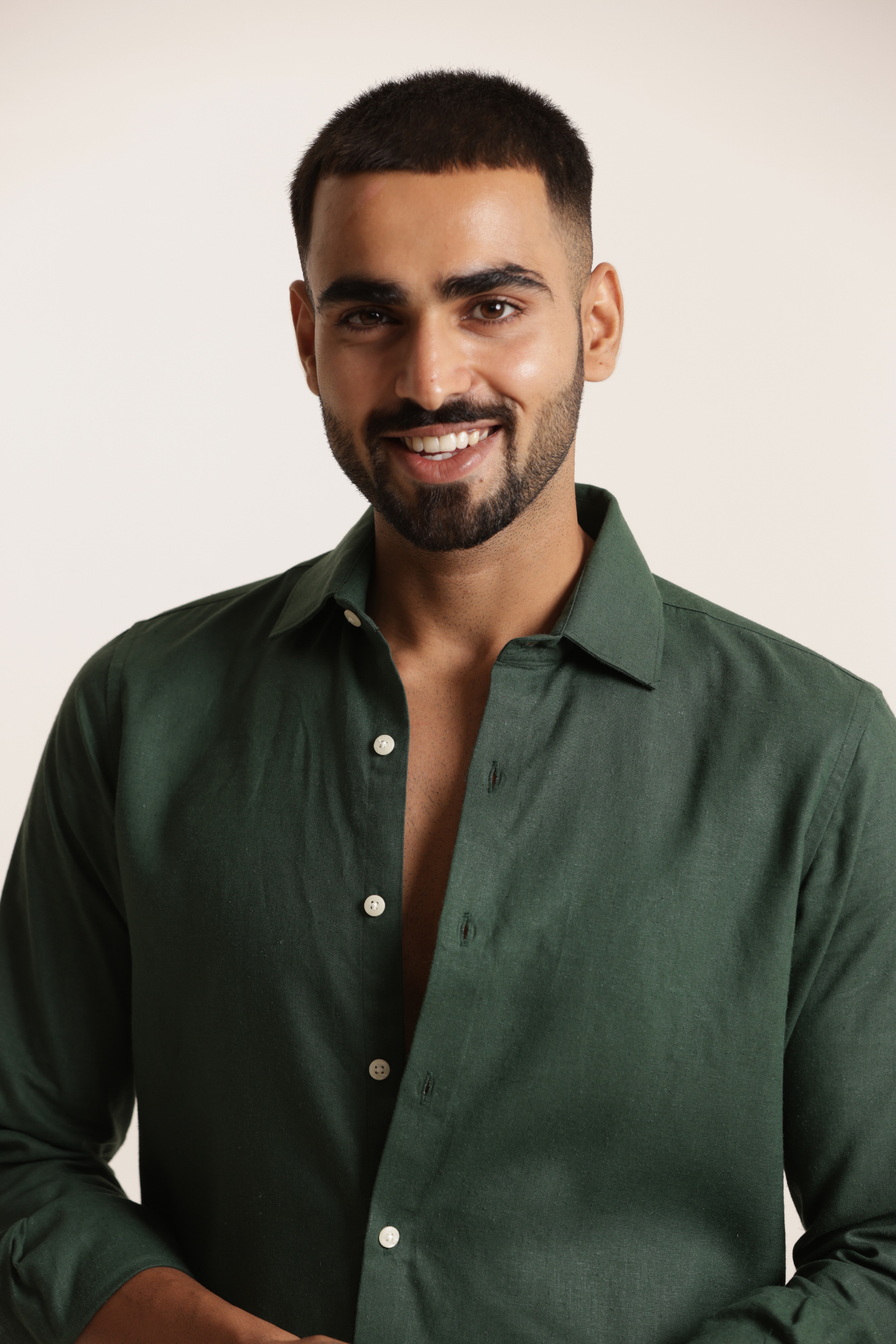 Essential Linen Cotton Blend Shirt - Bottle Green