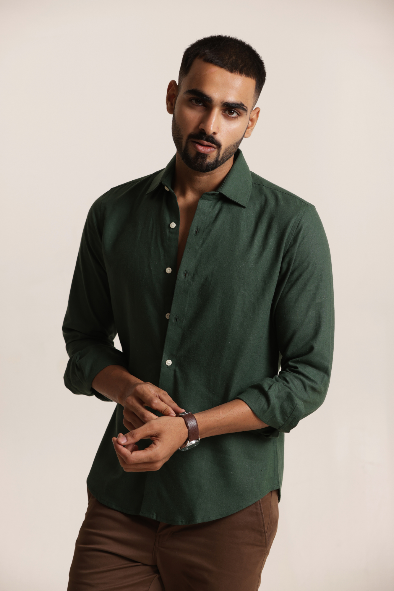 Essential Linen Cotton Blend Shirt - Bottle Green