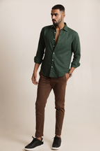 Essential Linen Cotton Blend Shirt - Bottle Green
