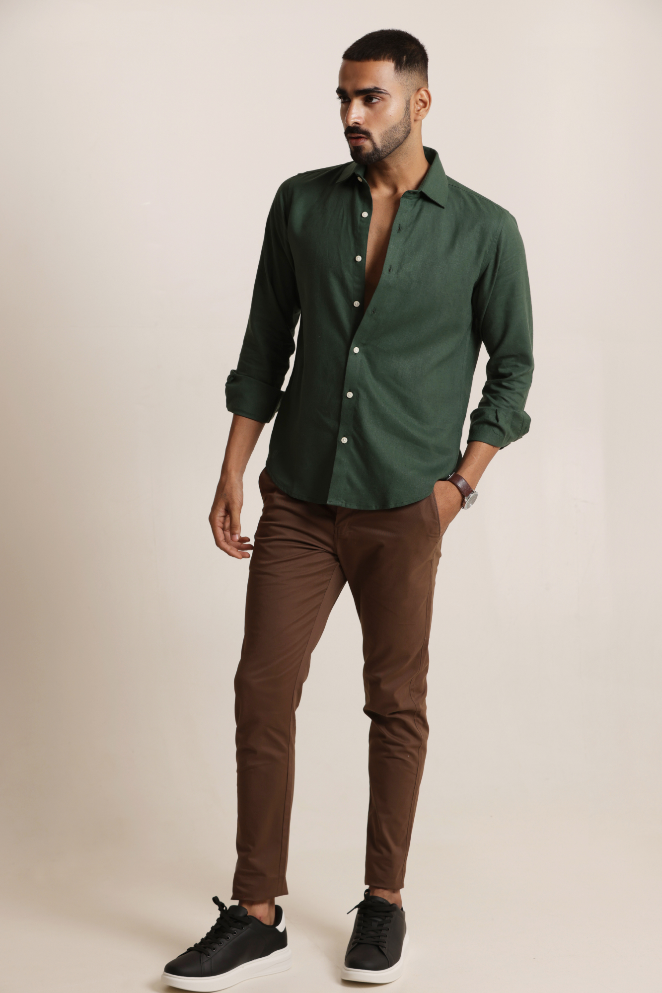Essential Linen Cotton Blend Shirt - Bottle Green
