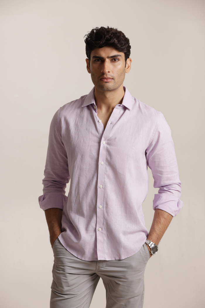 Essential Linen Cotton Blend Shirt - Light Purple