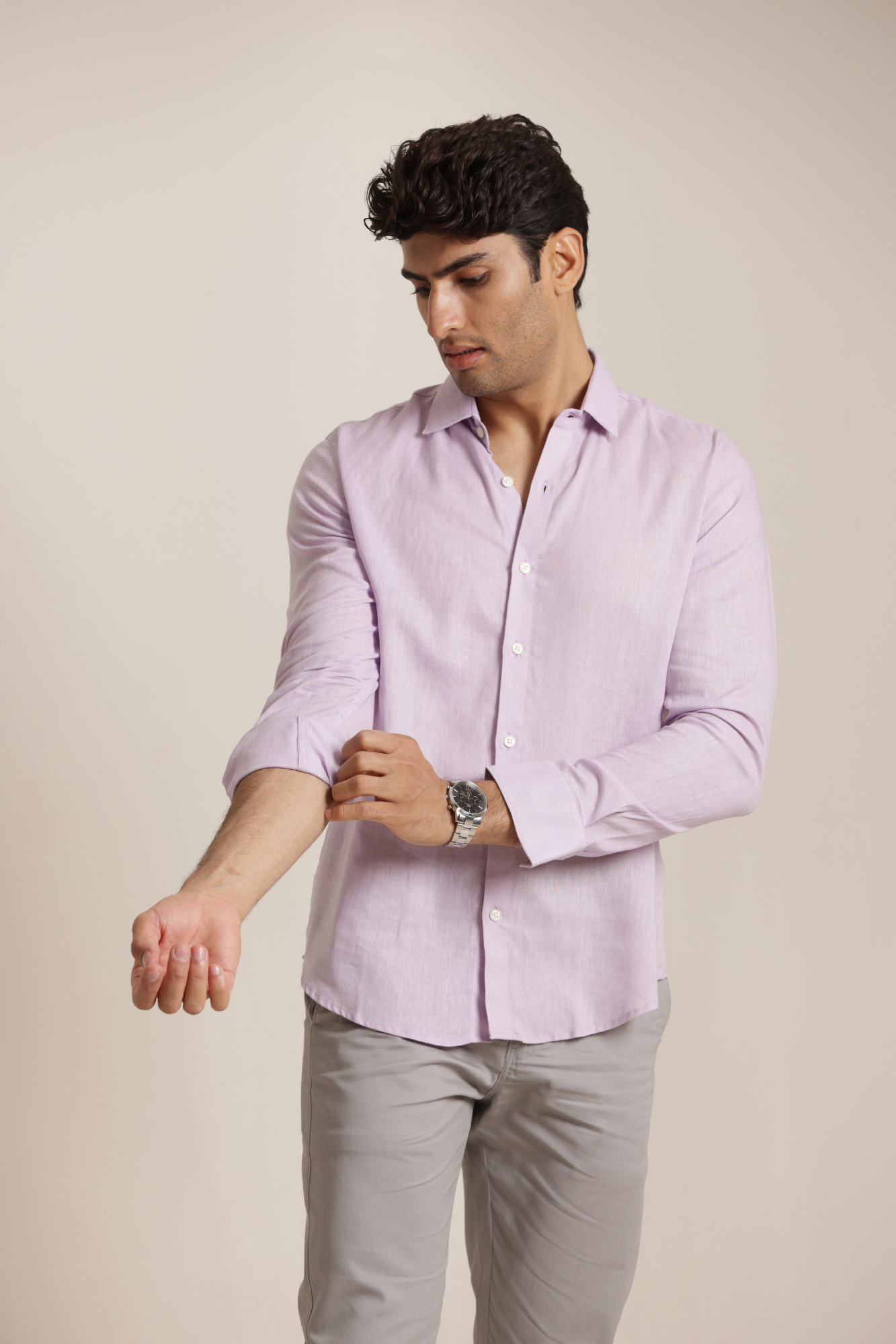 Essential Linen Cotton Blend Shirt - Light Purple