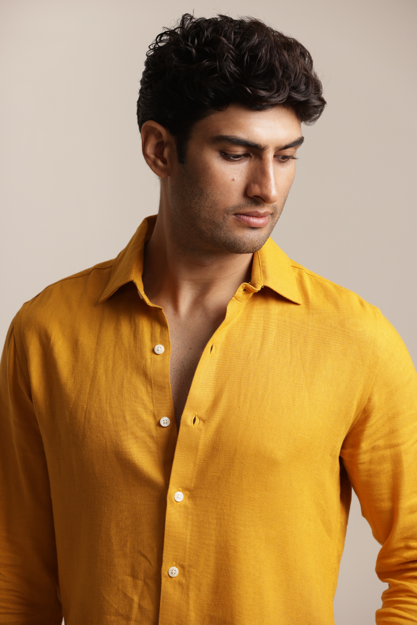 Essential Linen Cotton Blend Shirt - Mustard