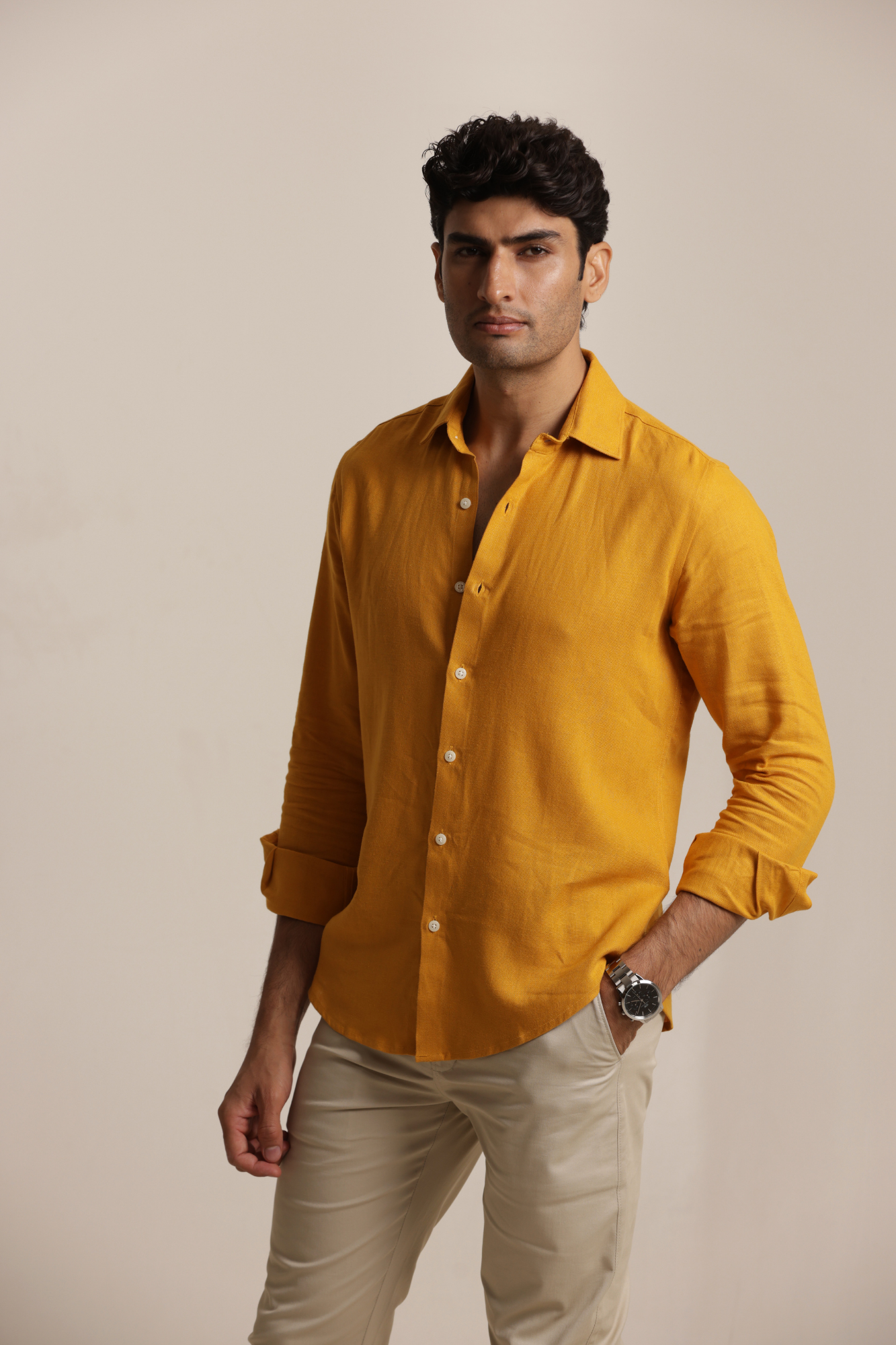 Essential Linen Cotton Blend Shirt - Mustard