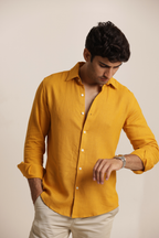 Essential Linen Cotton Blend Shirt - Mustard