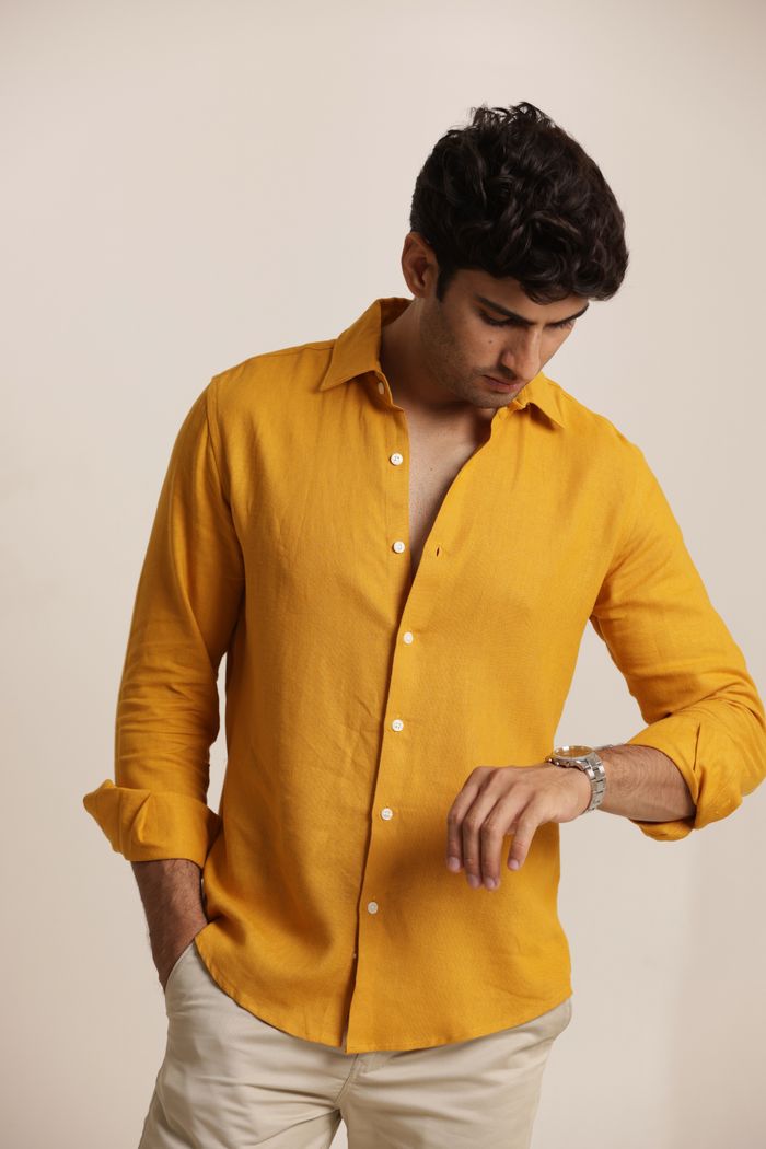 Essential Linen Cotton Blend Shirt - Mustard