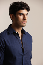 Essential Linen Cotton Blend Shirt - Navy Blue
