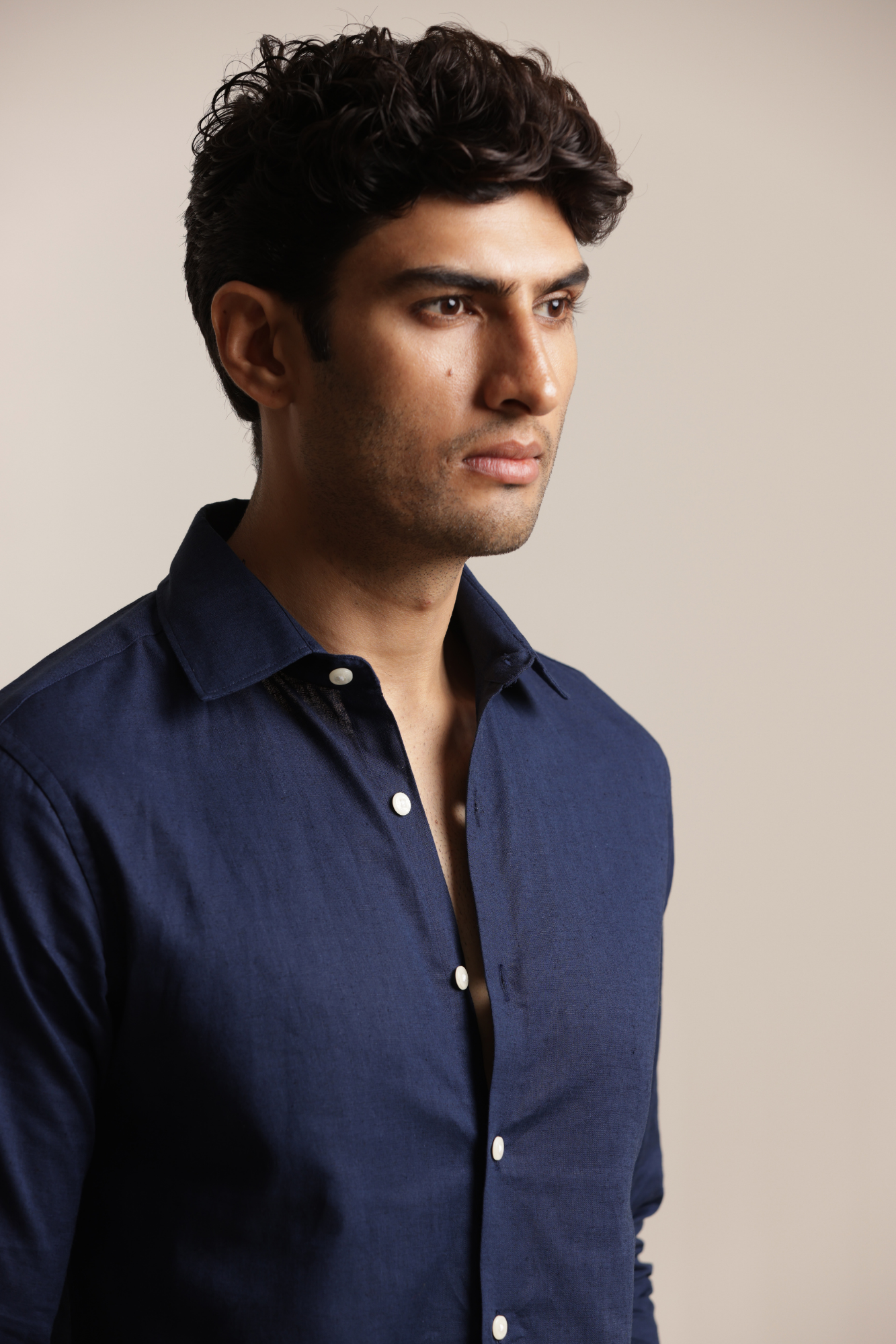 Essential Linen Cotton Blend Shirt - Navy Blue