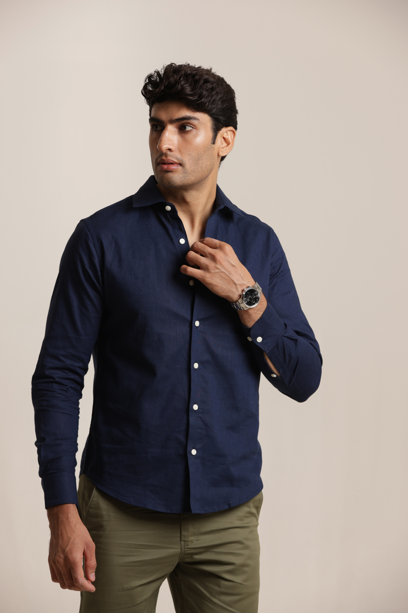 Essential Linen Cotton Blend Shirt - Navy Blue