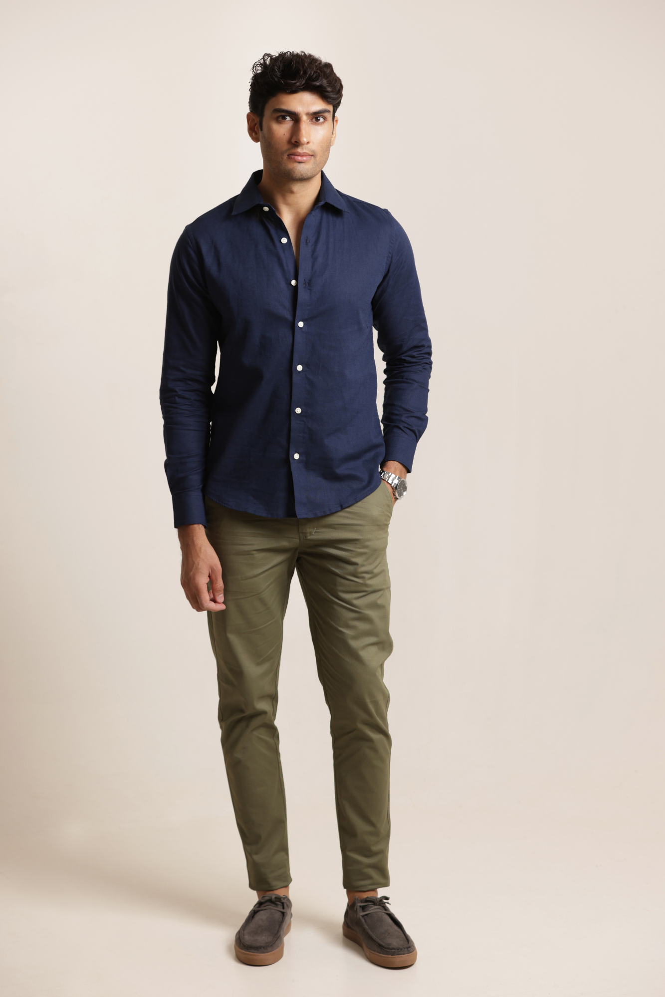 Essential Linen Cotton Blend Shirt - Navy Blue