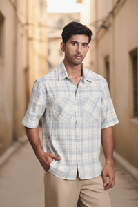Cotton Linen Blend Half Sleeves Oversize Shirt - Off White