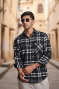 Regular Fit Melange Check Shirt - Black