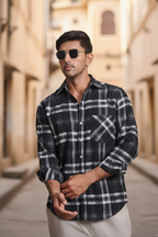 Regular Fit Melange Check Shirt - Black