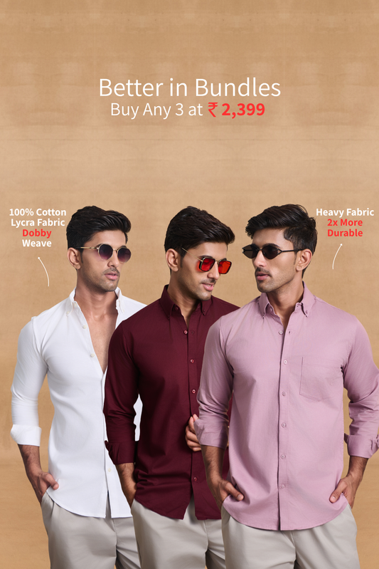 Premium Dobby Lycra Button Down Shirt Combo Buy Any 3