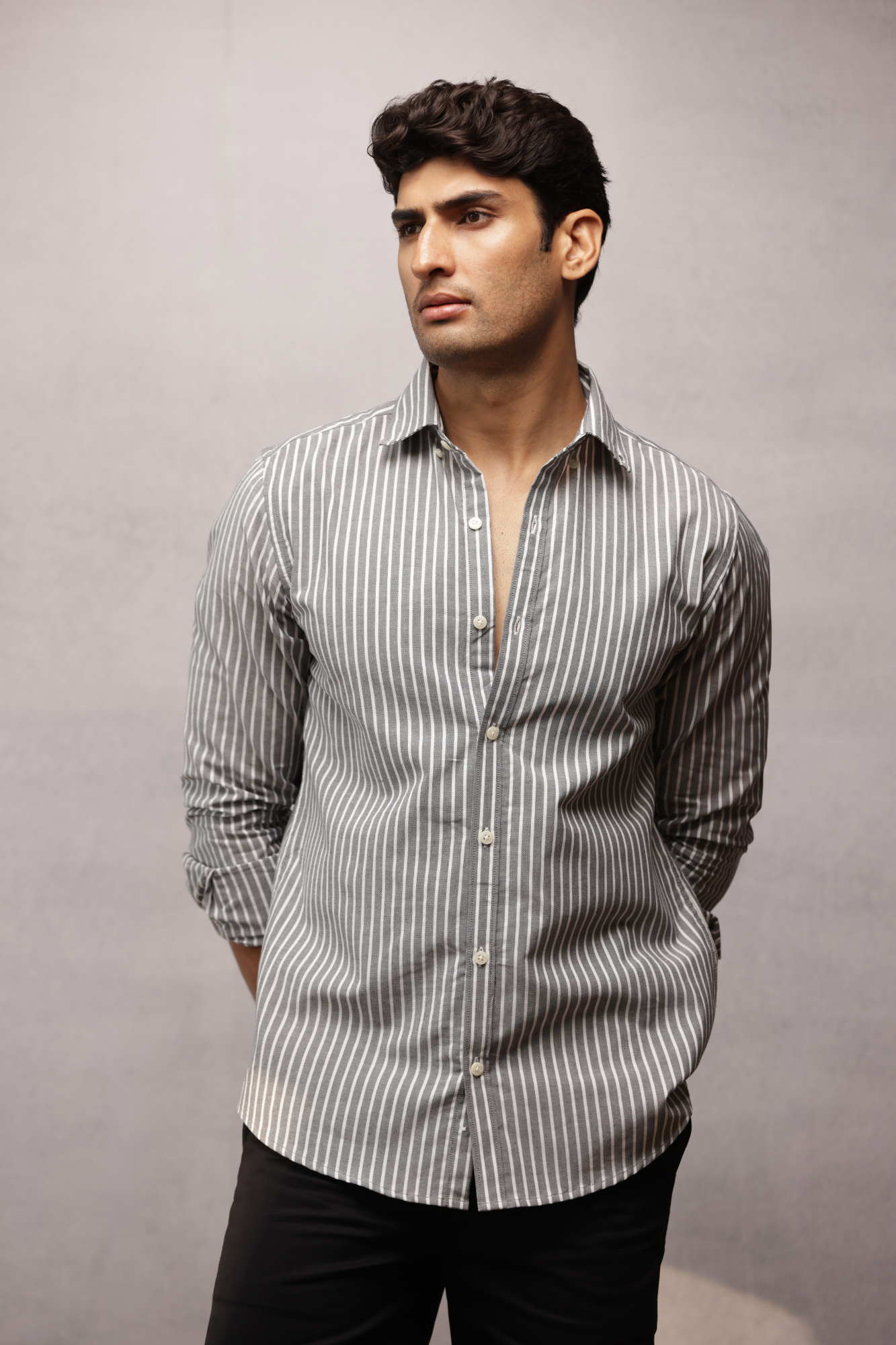 Button Down Oxford Striped Shirt - Black